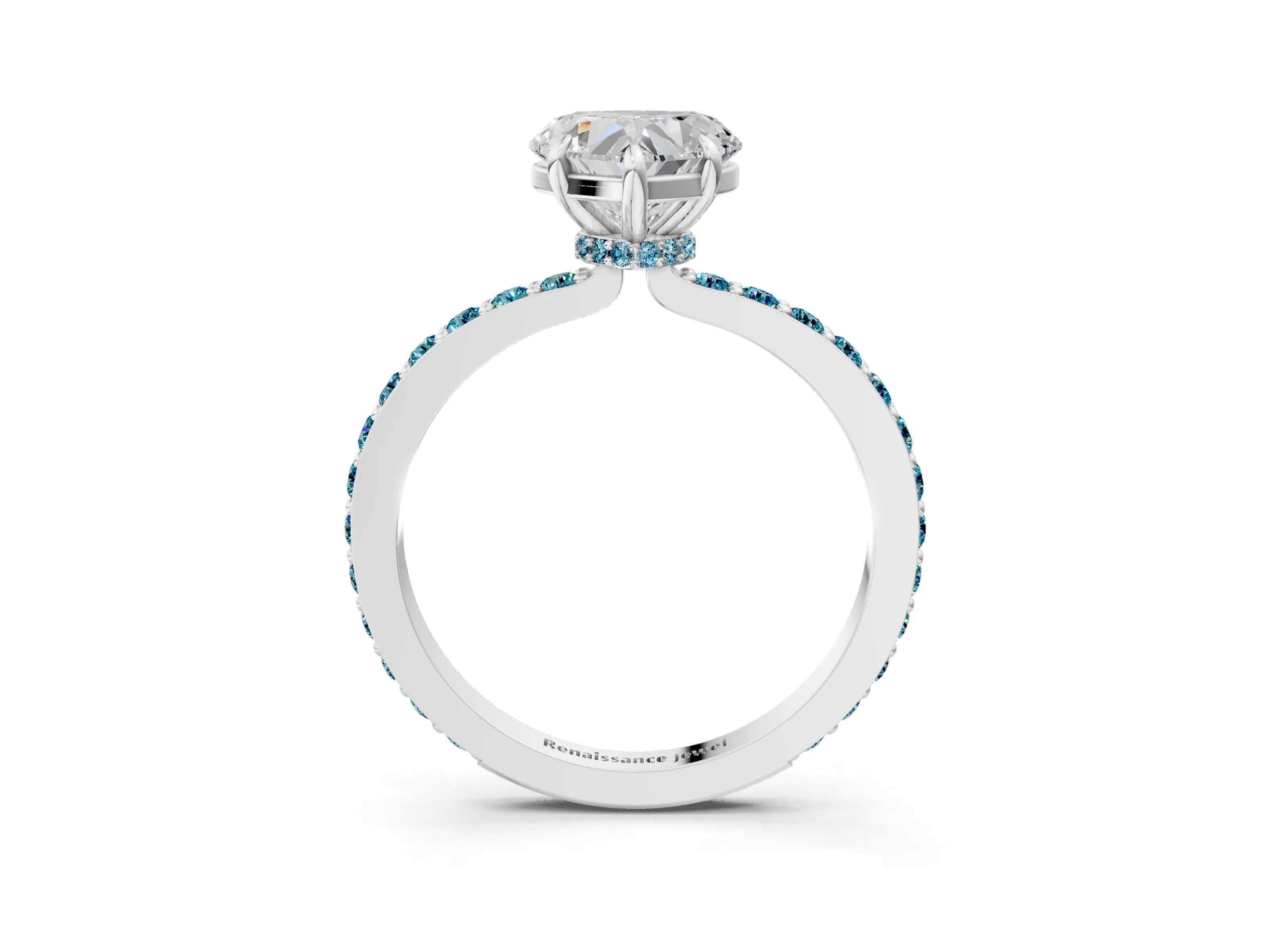 White gold Heart Cut Diamond Pavé Engagement Ring with Round with Blue Topaz side stone Accents and Prong Setting_27