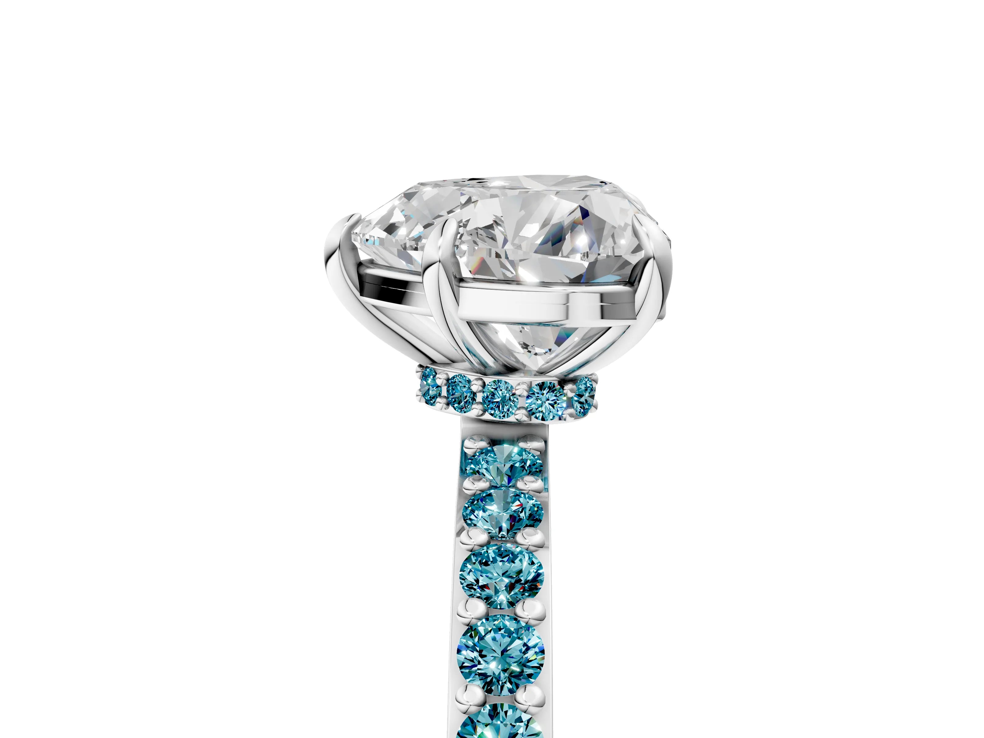 White gold Heart Cut Diamond Pavé Engagement Ring with Round with Blue Topaz side stone Accents and Prong Setting_29