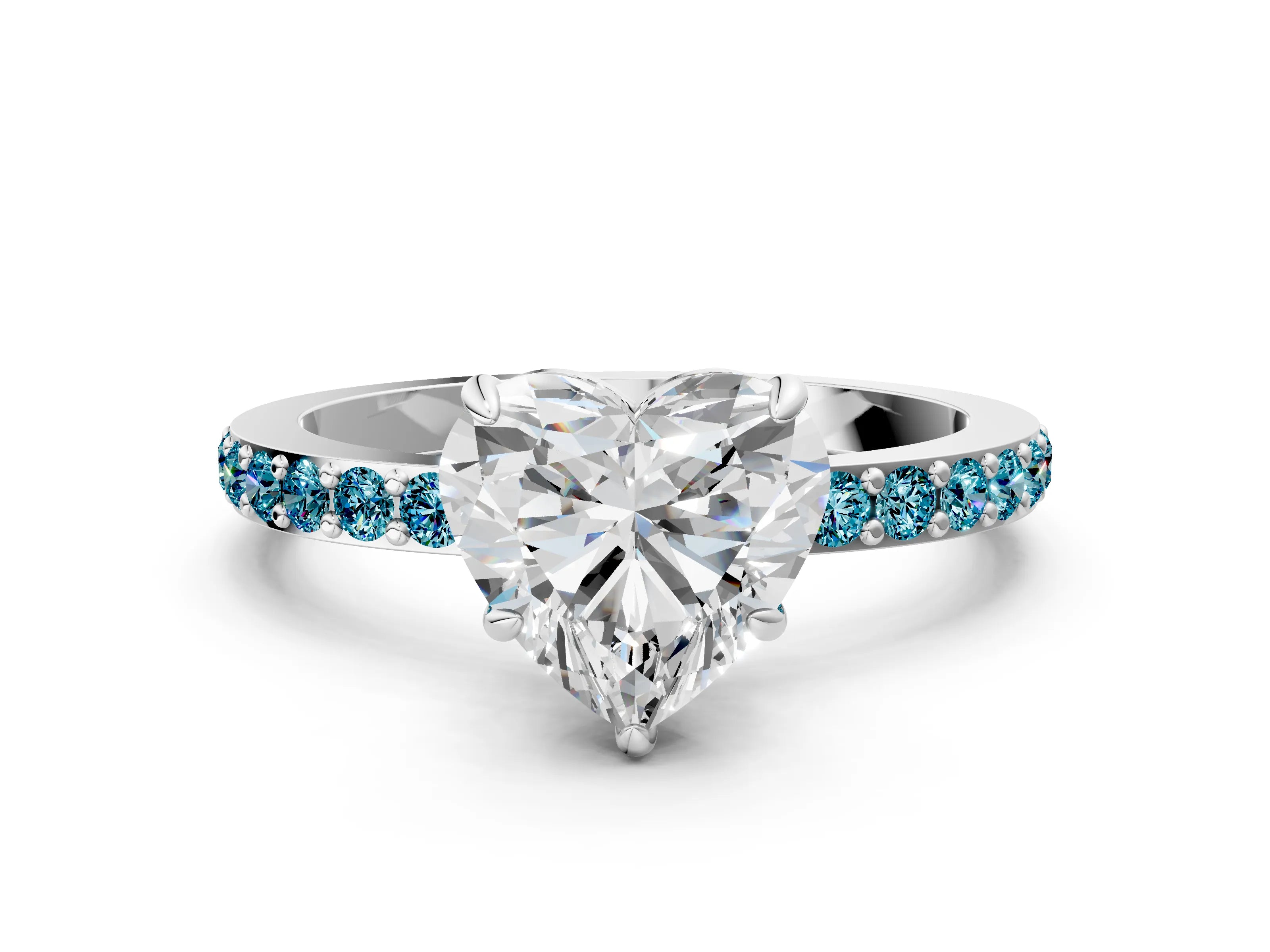 White gold Heart Cut Diamond Pavé Engagement Ring with Round with Blue Topaz side stone Accents and Prong Setting_36