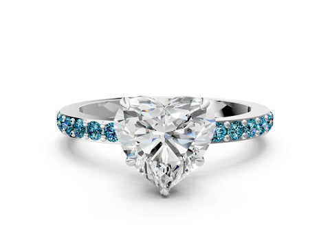 White gold Heart Cut Diamond Pavé Engagement Ring with Round with Blue Topaz side stone Accents and Prong Setting_36