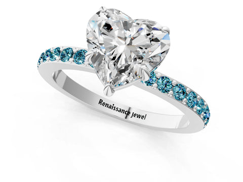 White gold Heart Cut Diamond Pavé Engagement Ring with Round with Blue Topaz side stone Accents and Prong Setting_37