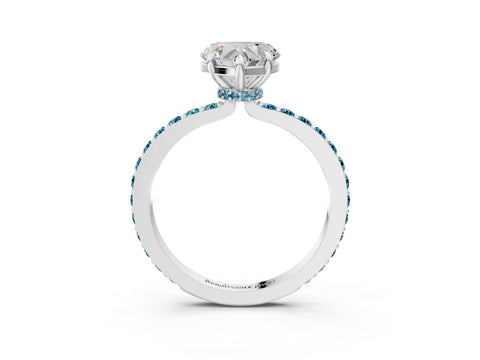 White gold Heart Cut Diamond Pavé Engagement Ring with Round with Blue Topaz side stone Accents and Prong Setting_39