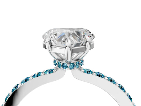 White gold Heart Cut Diamond Pavé Engagement Ring with Round with Blue Topaz side stone Accents and Prong Setting_40