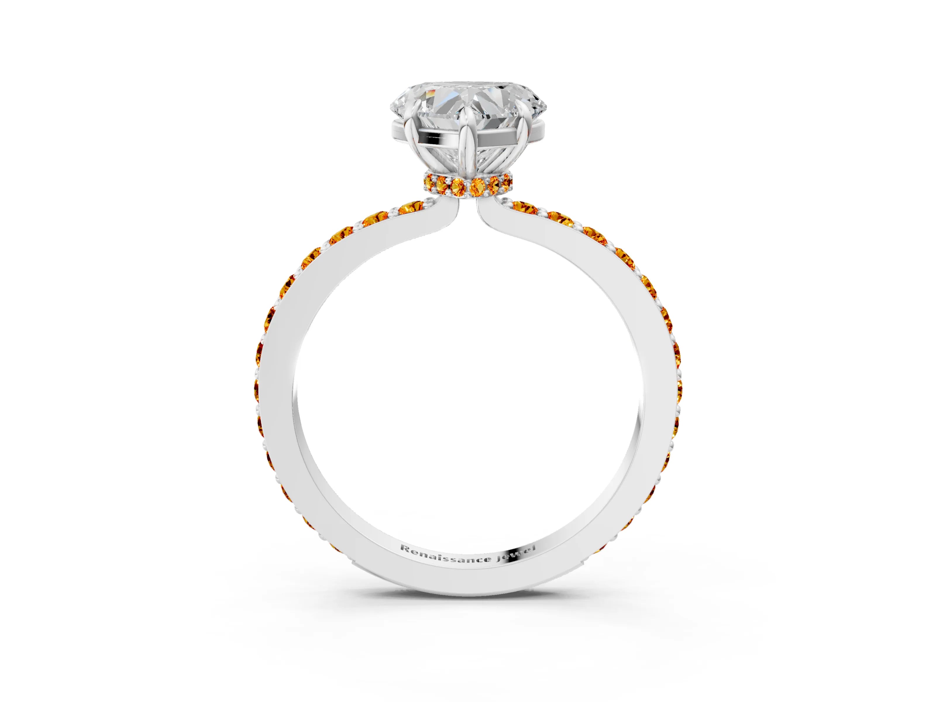 White gold Heart Cut Diamond Pavé Engagement Ring with Round with Citrine side stone Accents and Prong Setting_15