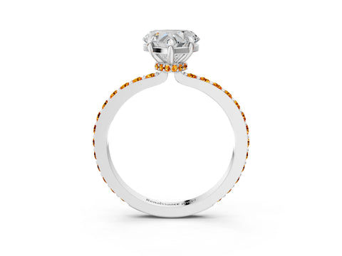 White gold Heart Cut Diamond Pavé Engagement Ring with Round with Citrine side stone Accents and Prong Setting_15