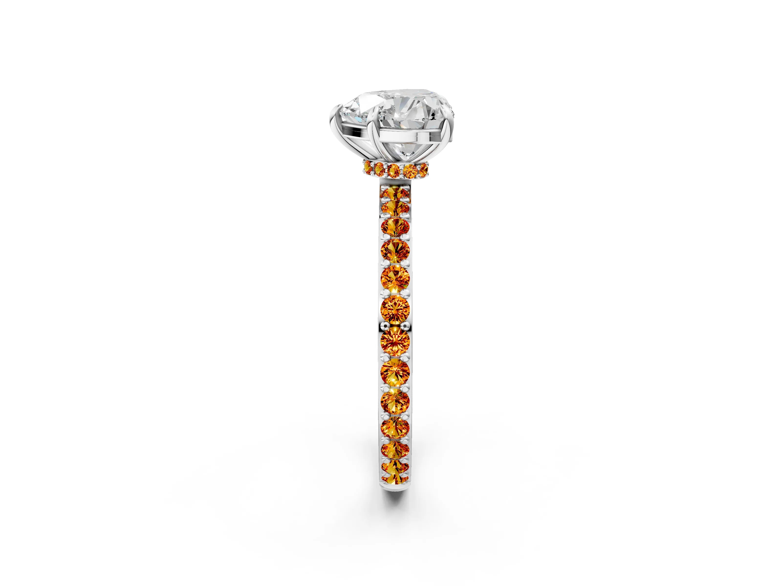 White gold Heart Cut Diamond Pavé Engagement Ring with Round with Citrine side stone Accents and Prong Setting_26