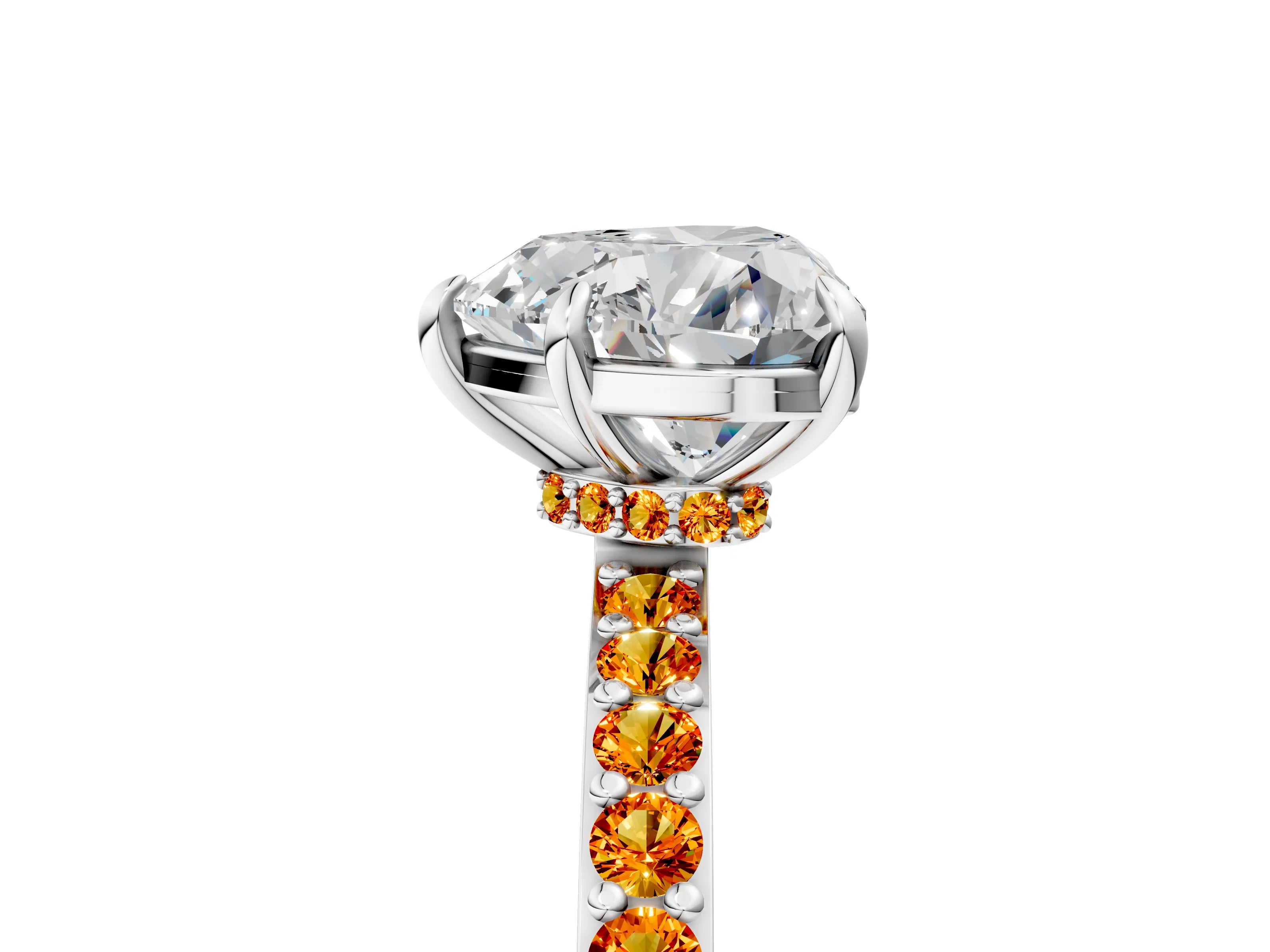 White gold Heart Cut Diamond Pavé Engagement Ring with Round with Citrine side stone Accents and Prong Setting_29