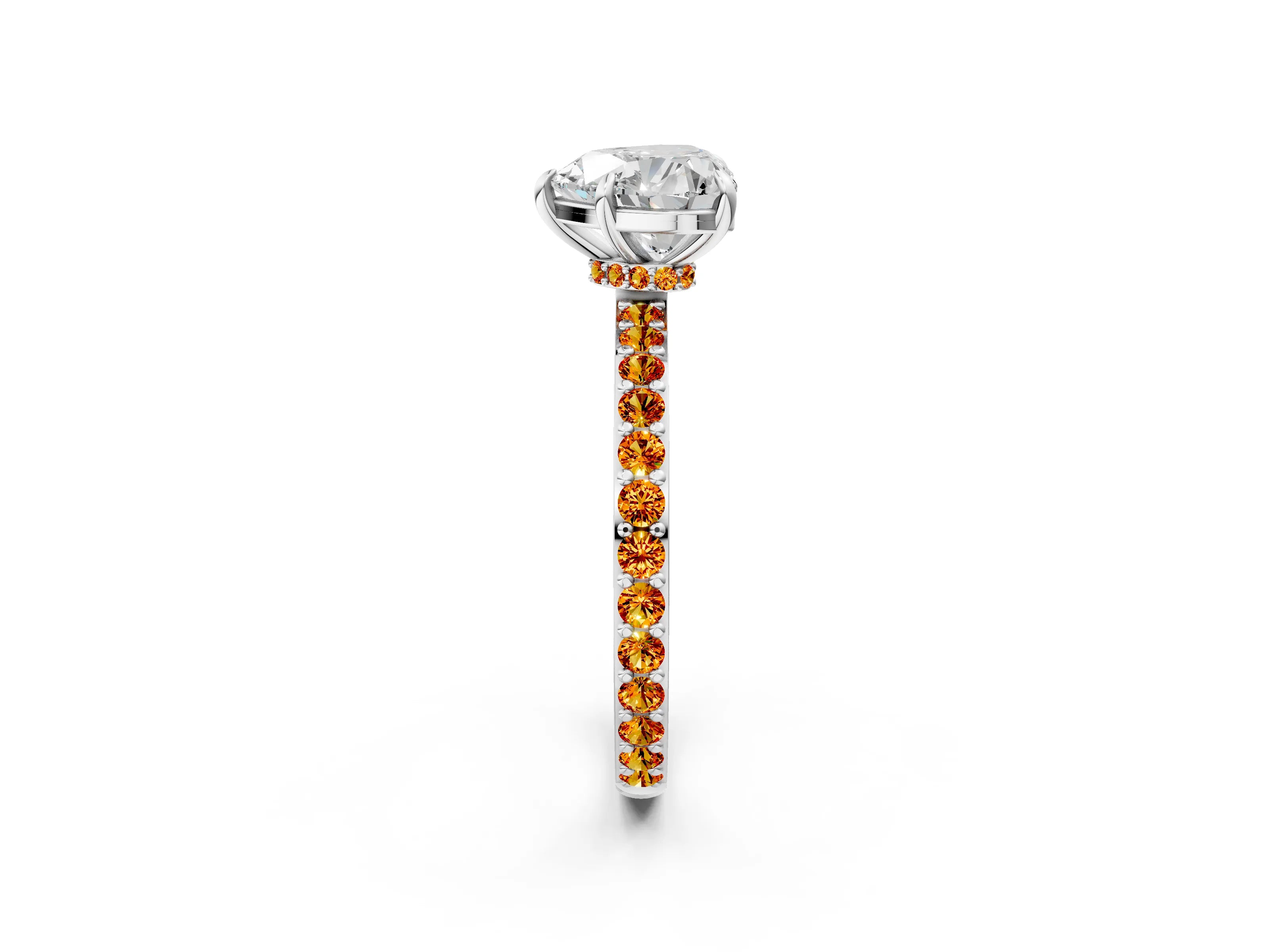 White gold Heart Cut Diamond Pavé Engagement Ring with Round with Citrine side stone Accents and Prong Setting_38
