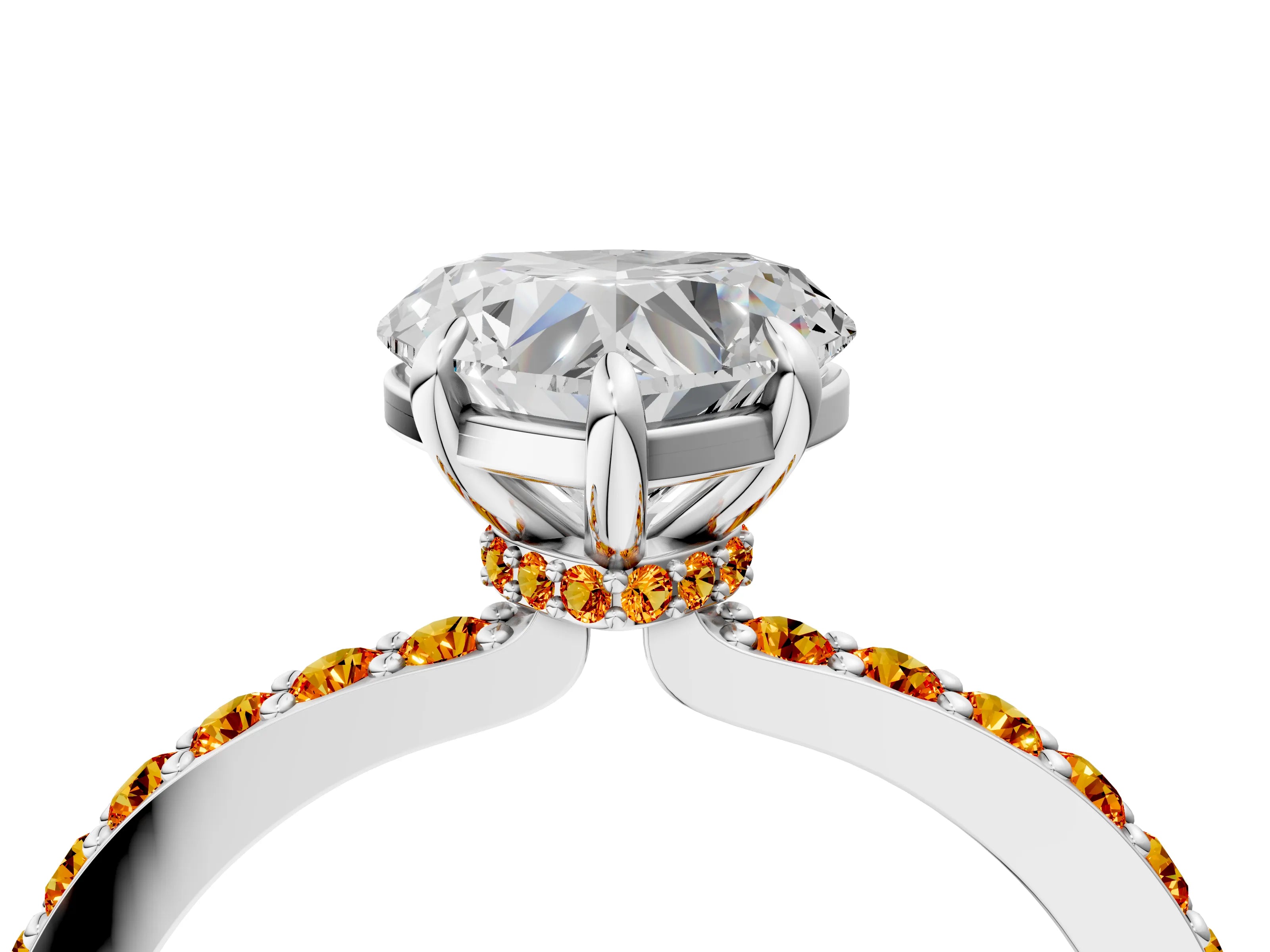 White gold Heart Cut Diamond Pavé Engagement Ring with Round with Citrine side stone Accents and Prong Setting_40