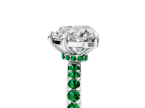 White gold Heart Cut Diamond Pavé Engagement Ring with Round with Emerald side stone Accents and Prong Setting_17