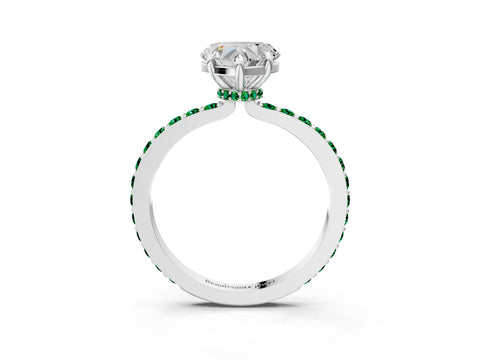 White gold Heart Cut Diamond Pavé Engagement Ring with Round with Emerald side stone Accents and Prong Setting_3