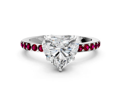 White gold Heart Cut Diamond Pavé Engagement Ring with Round with Garnet side stone Accents and Prong Setting_24