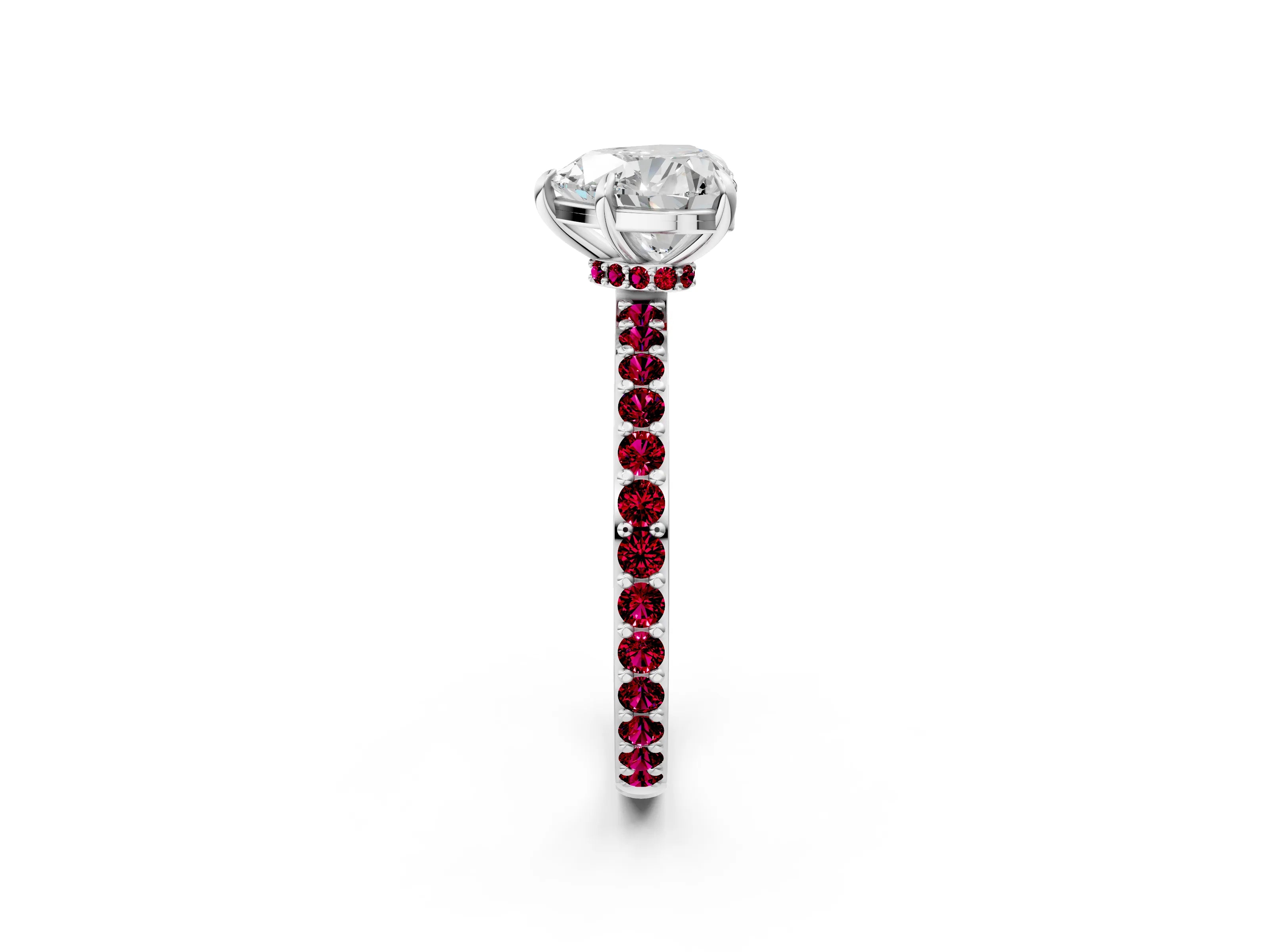 White gold Heart Cut Diamond Pavé Engagement Ring with Round with Garnet side stone Accents and Prong Setting_26