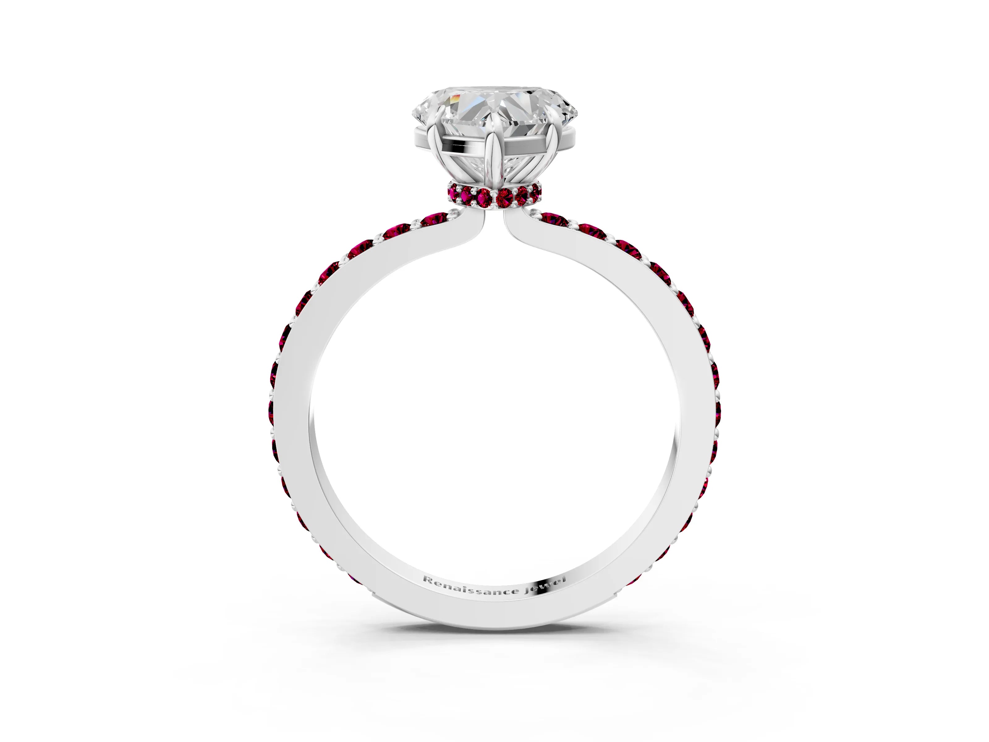 White gold Heart Cut Diamond Pavé Engagement Ring with Round with Garnet side stone Accents and Prong Setting_27