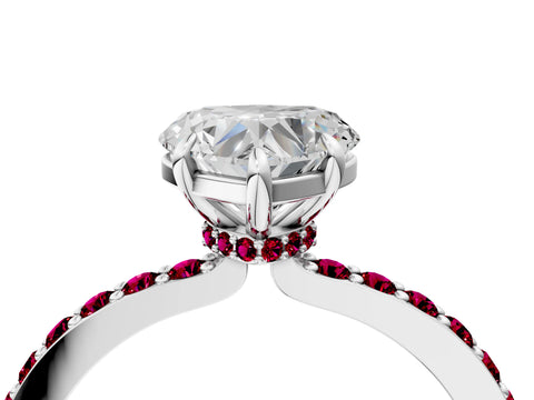 White gold Heart Cut Diamond Pavé Engagement Ring with Round with Garnet side stone Accents and Prong Setting_28