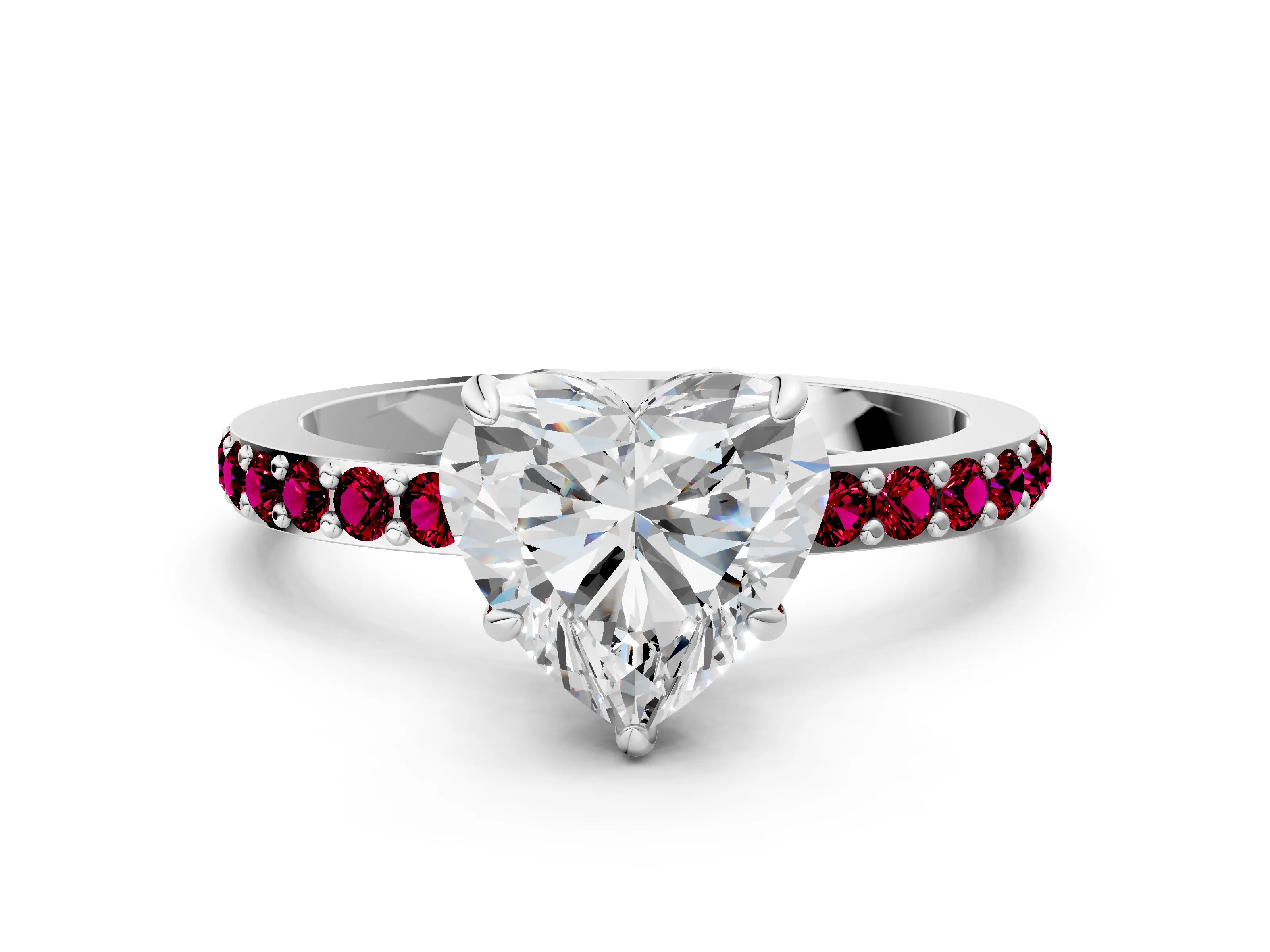 White gold Heart Cut Diamond Pavé Engagement Ring with Round with Garnet side stone Accents and Prong Setting_36