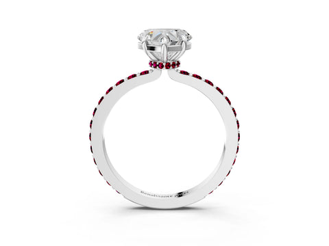 White gold Heart Cut Diamond Pavé Engagement Ring with Round with Garnet side stone Accents and Prong Setting_39