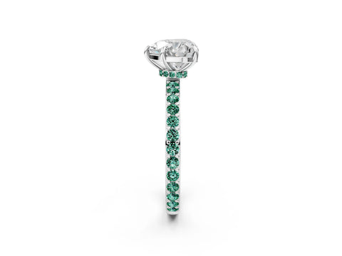 White gold Heart Cut Diamond Pavé Engagement Ring with Round with Green Sapphire side stone Accents and Prong Setting_14