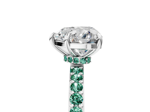 White gold Heart Cut Diamond Pavé Engagement Ring with Round with Green Sapphire side stone Accents and Prong Setting_17
