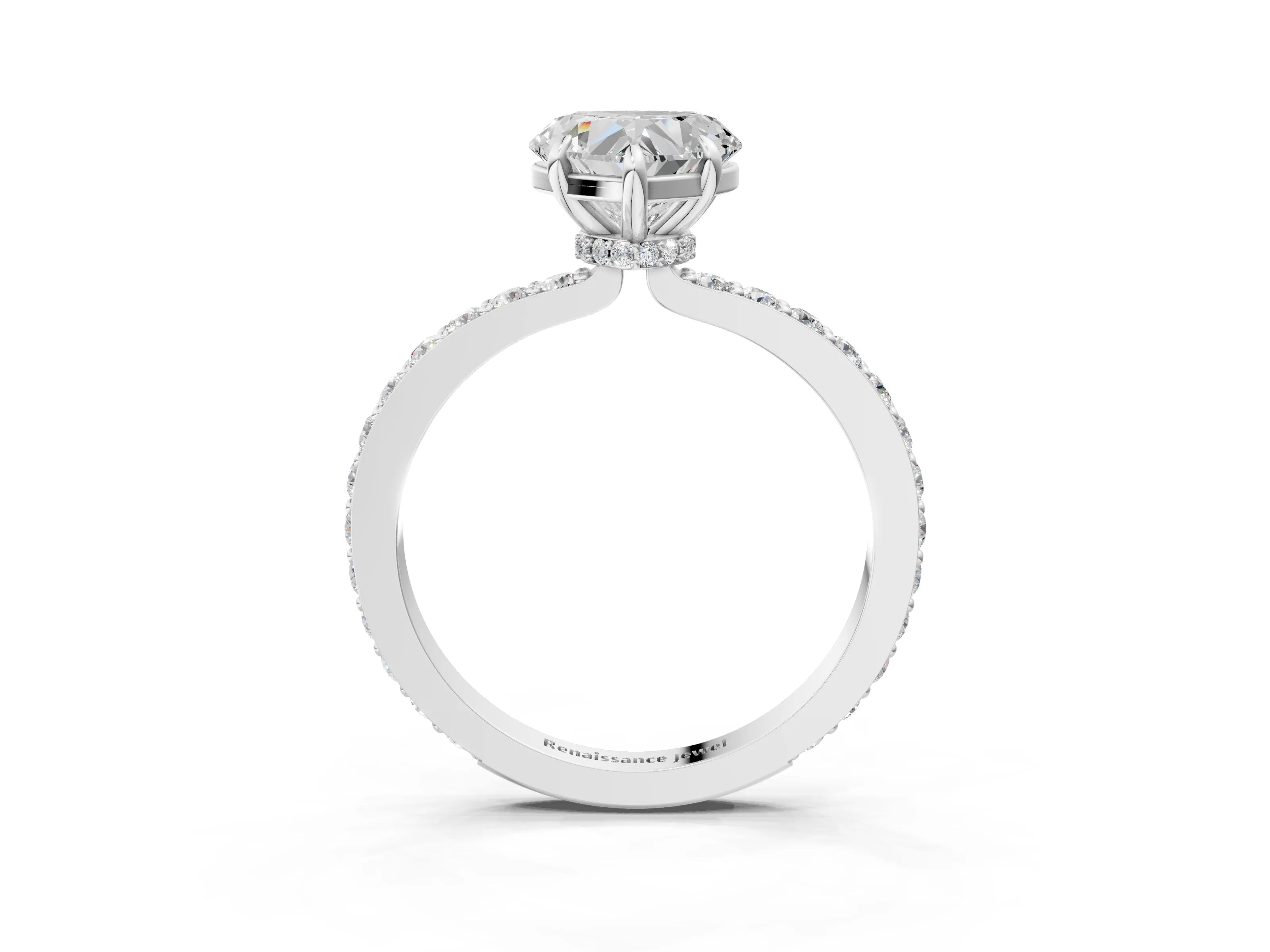 White gold Heart Cut Diamond Pavé Engagement Ring with Round with Moissanite side stone Accents and Prong Setting_15