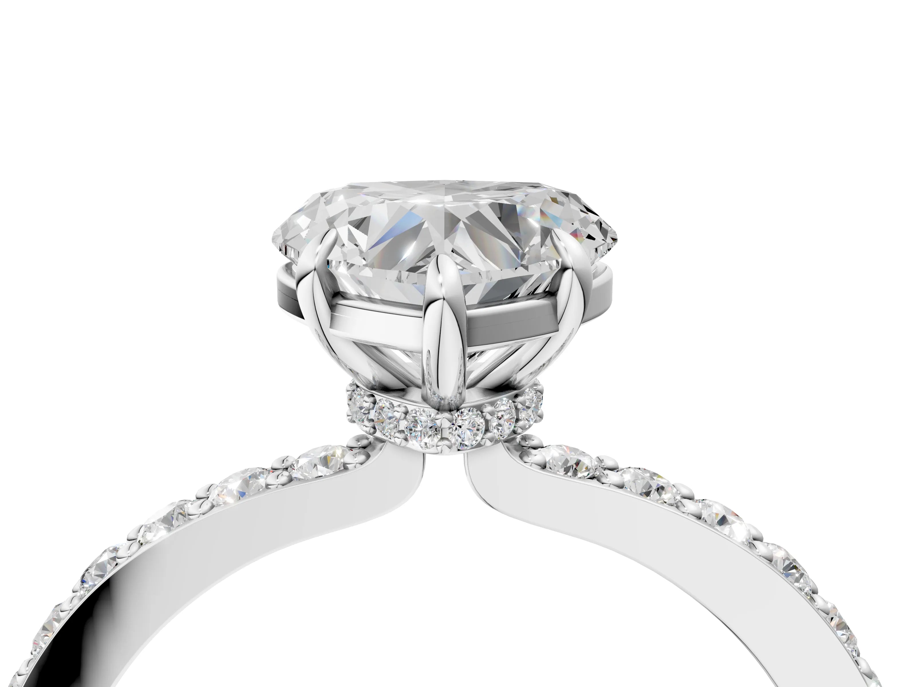 White gold Heart Cut Diamond Pavé Engagement Ring with Round with Moissanite side stone Accents and Prong Setting_4