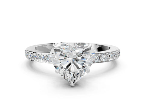 White gold Heart Cut Diamond Pavé Engagement Ring with Round with Moissanite side stone Accents and Prong Setting