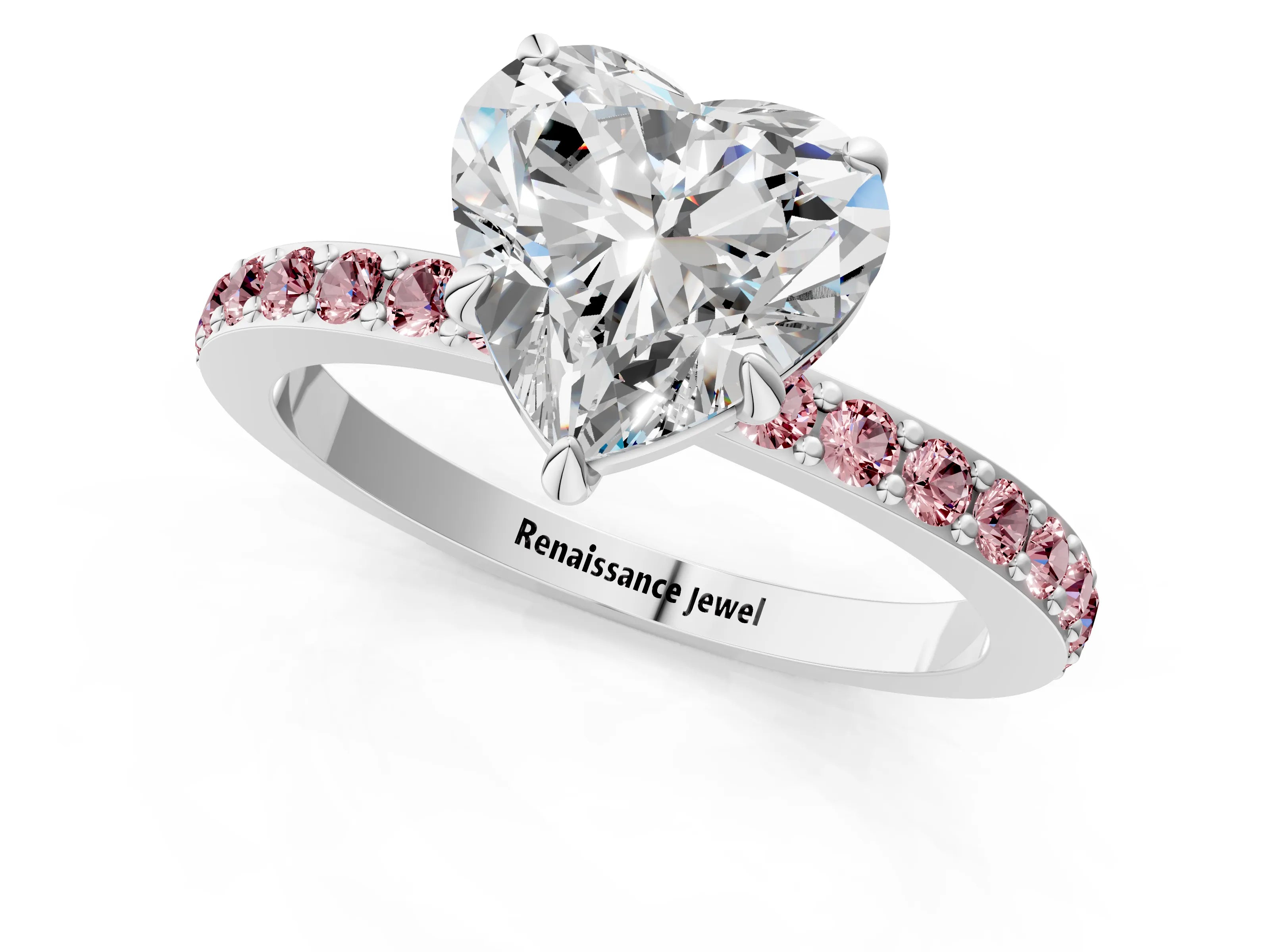 White gold Heart Cut Diamond Pavé Engagement Ring with Round with Morganite side stone Accents and Prong Setting_1