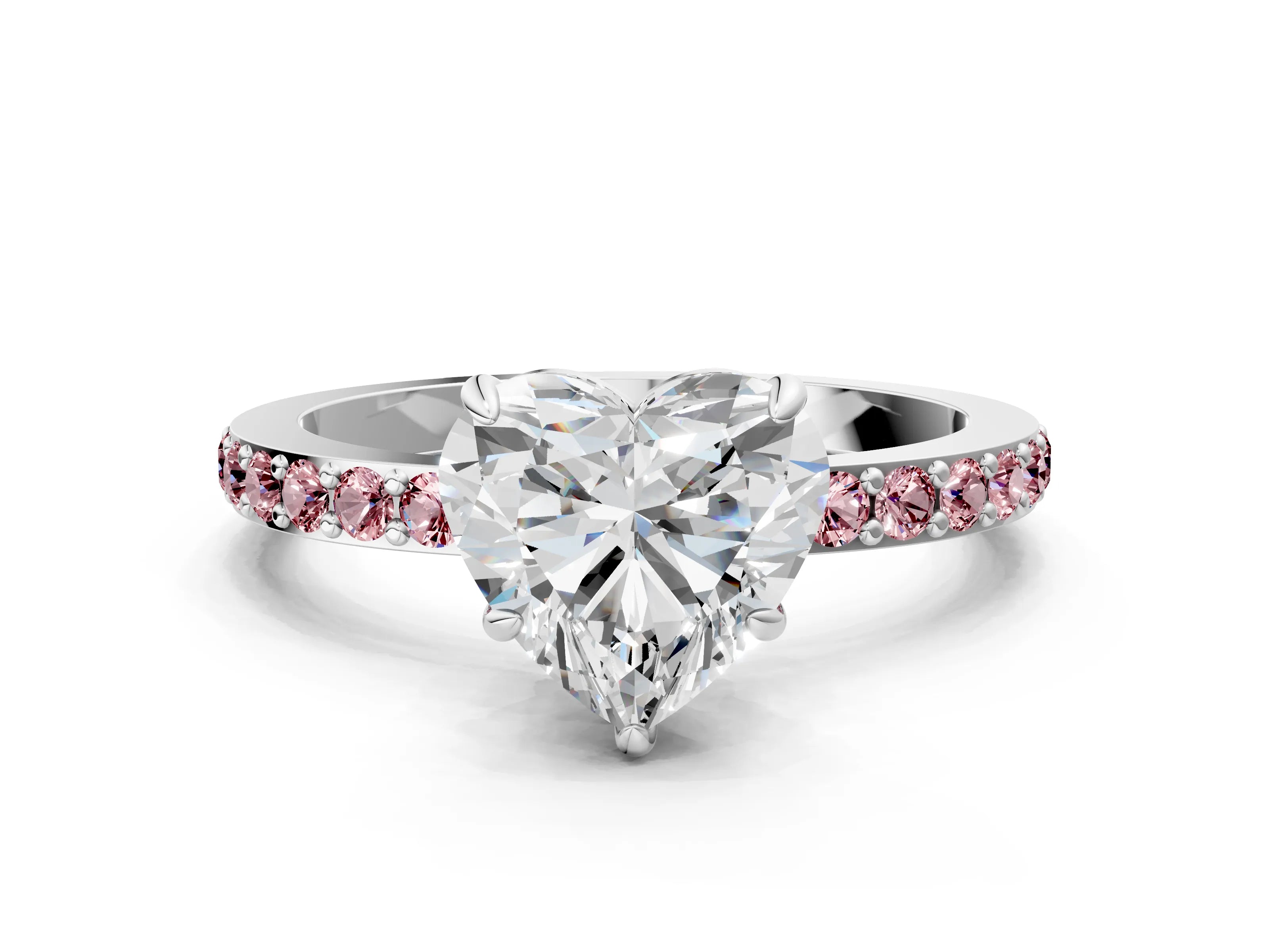 White gold Heart Cut Diamond Pavé Engagement Ring with Round with Morganite side stone Accents and Prong Setting_12