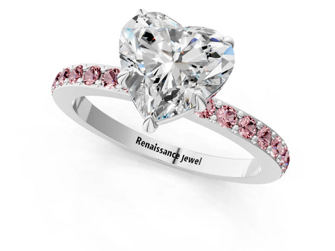 White gold Heart Cut Diamond Pavé Engagement Ring with Round with Morganite side stone Accents and Prong Setting_13