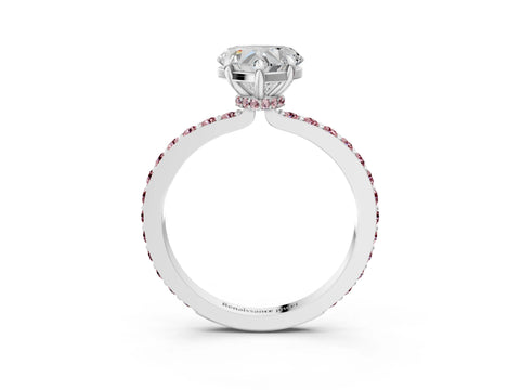 White gold Heart Cut Diamond Pavé Engagement Ring with Round with Morganite side stone Accents and Prong Setting_15
