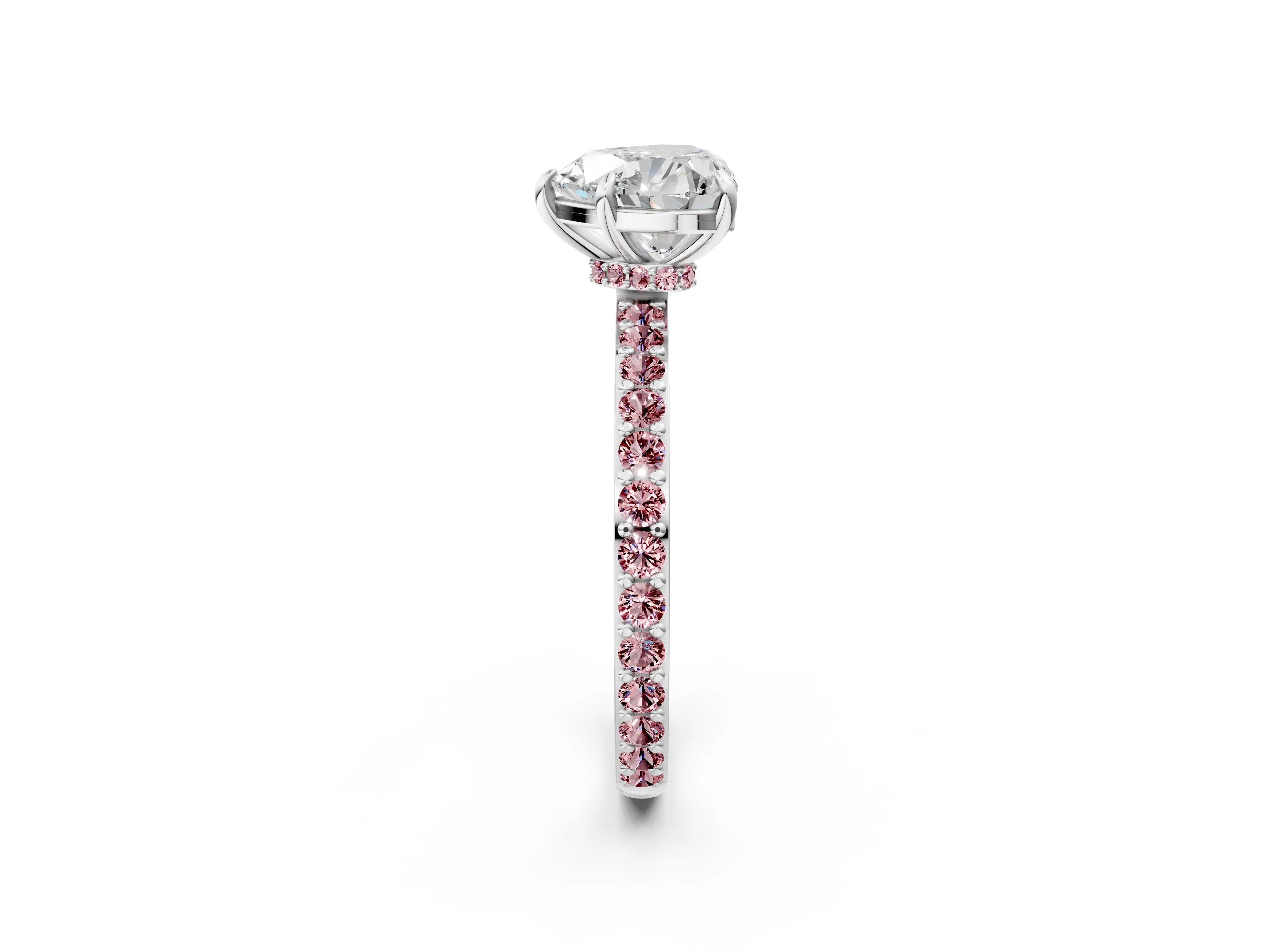 White gold Heart Cut Diamond Pavé Engagement Ring with Round with Morganite side stone Accents and Prong Setting_2
