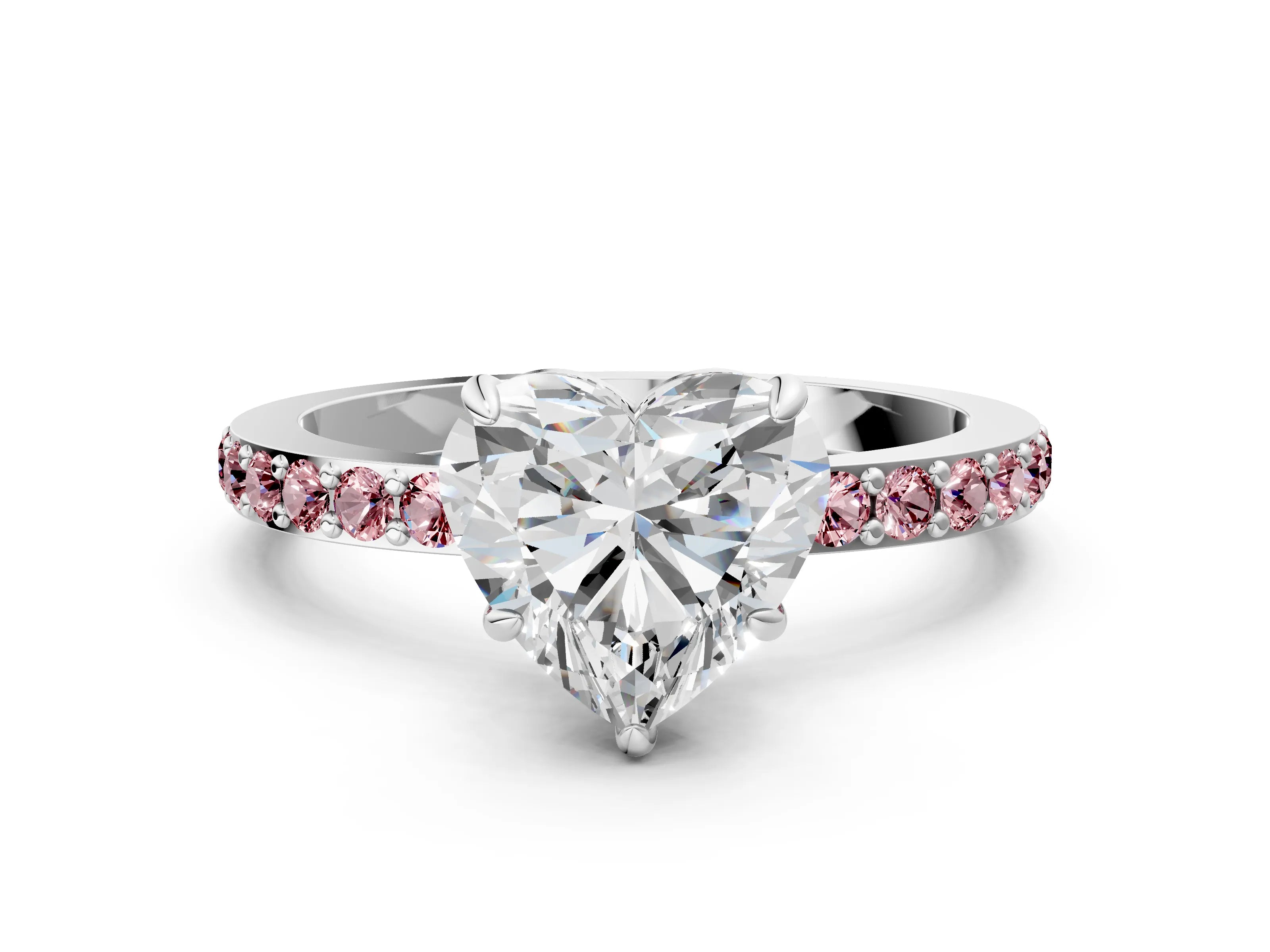 White gold Heart Cut Diamond Pavé Engagement Ring with Round with Morganite side stone Accents and Prong Setting_24