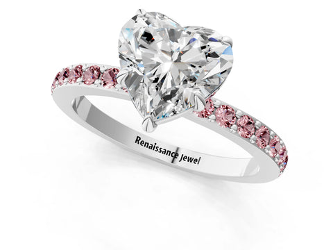 White gold Heart Cut Diamond Pavé Engagement Ring with Round with Morganite side stone Accents and Prong Setting_25