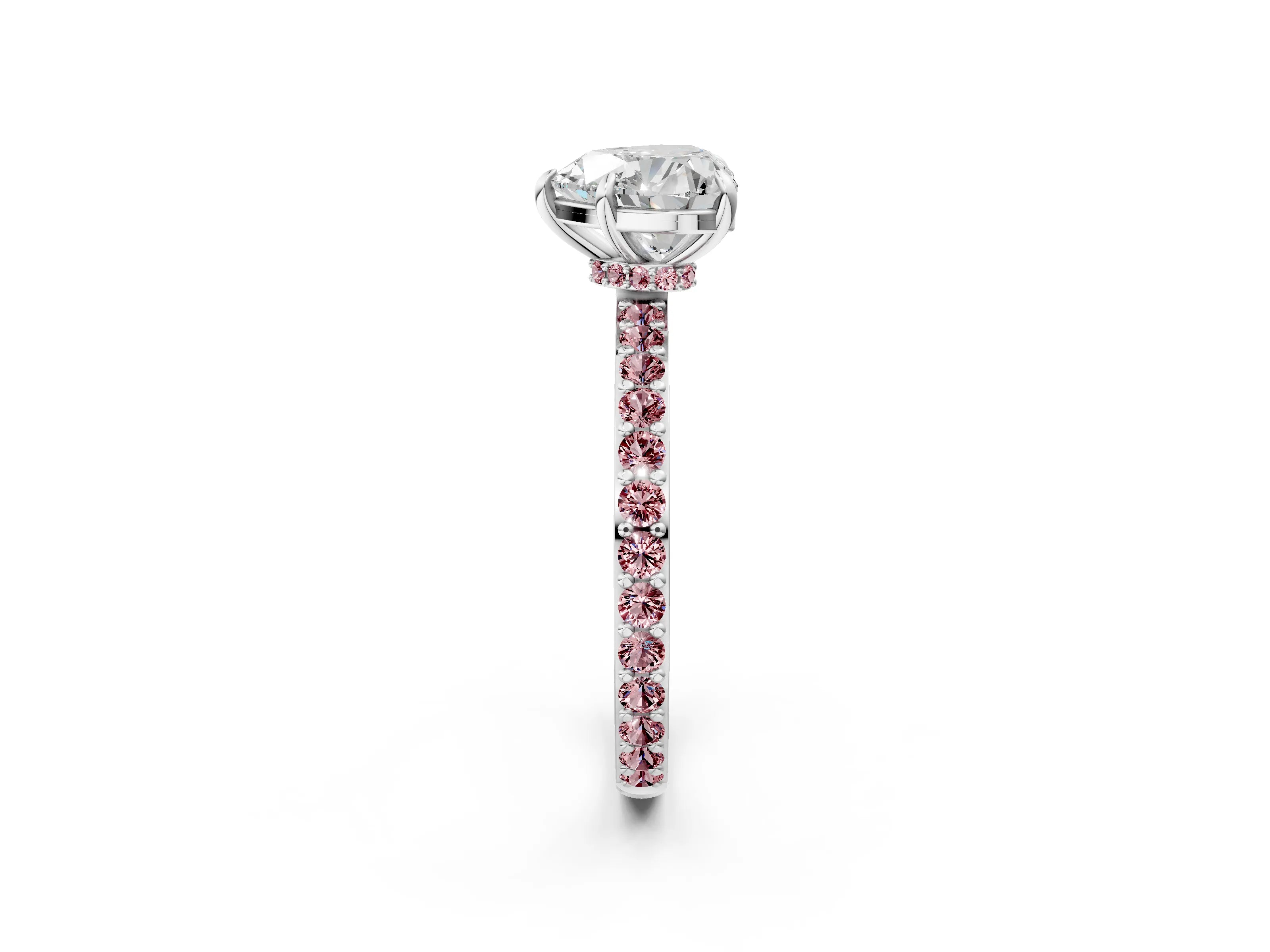 White gold Heart Cut Diamond Pavé Engagement Ring with Round with Morganite side stone Accents and Prong Setting_26