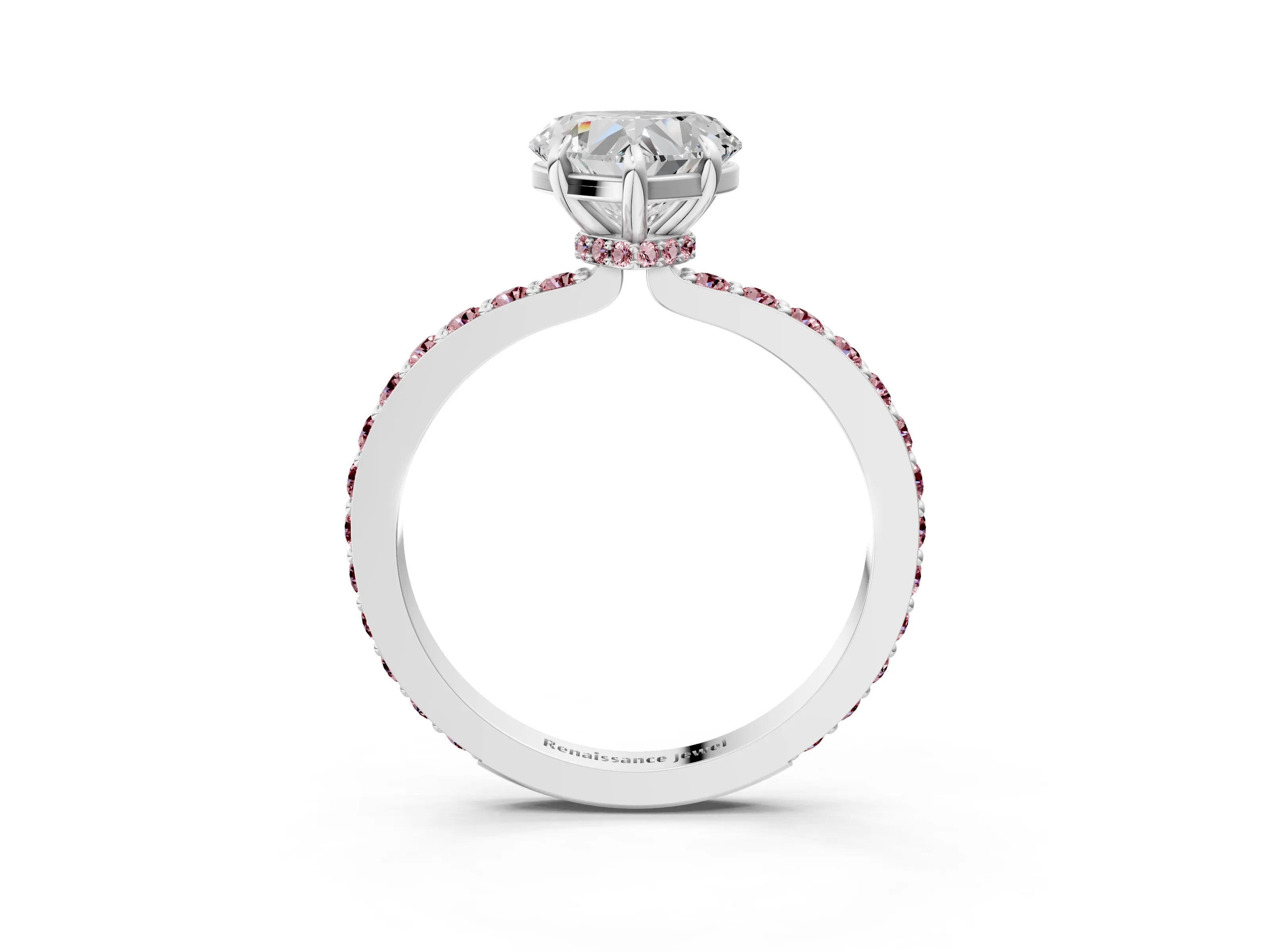 White gold Heart Cut Diamond Pavé Engagement Ring with Round with Morganite side stone Accents and Prong Setting_27