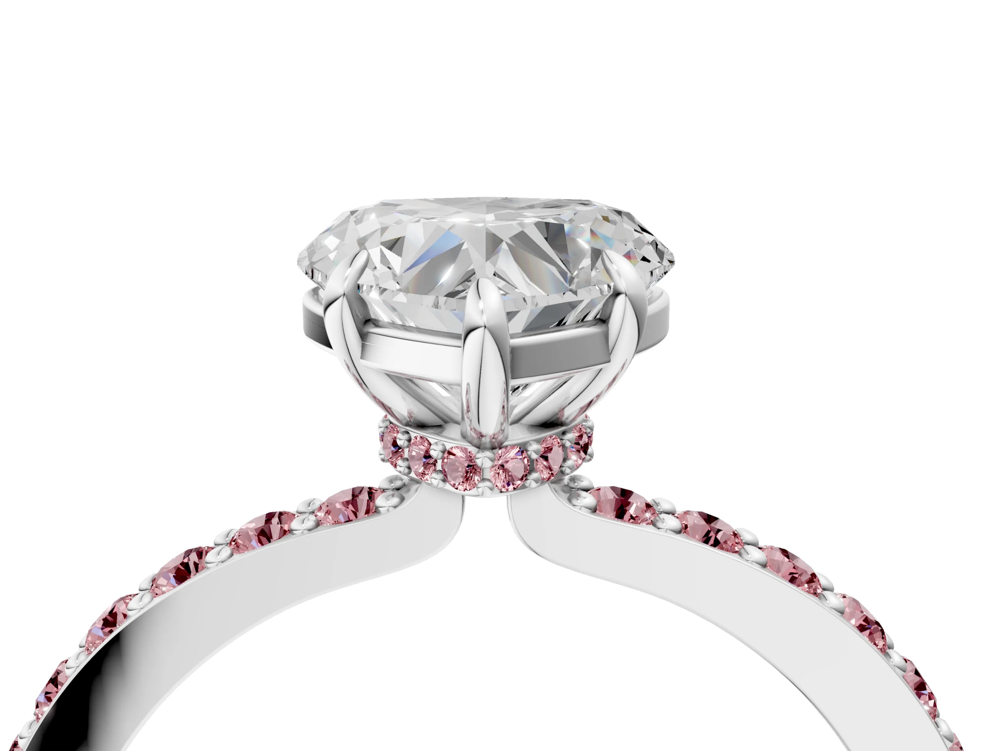 White gold Heart Cut Diamond Pavé Engagement Ring with Round with Morganite side stone Accents and Prong Setting_28