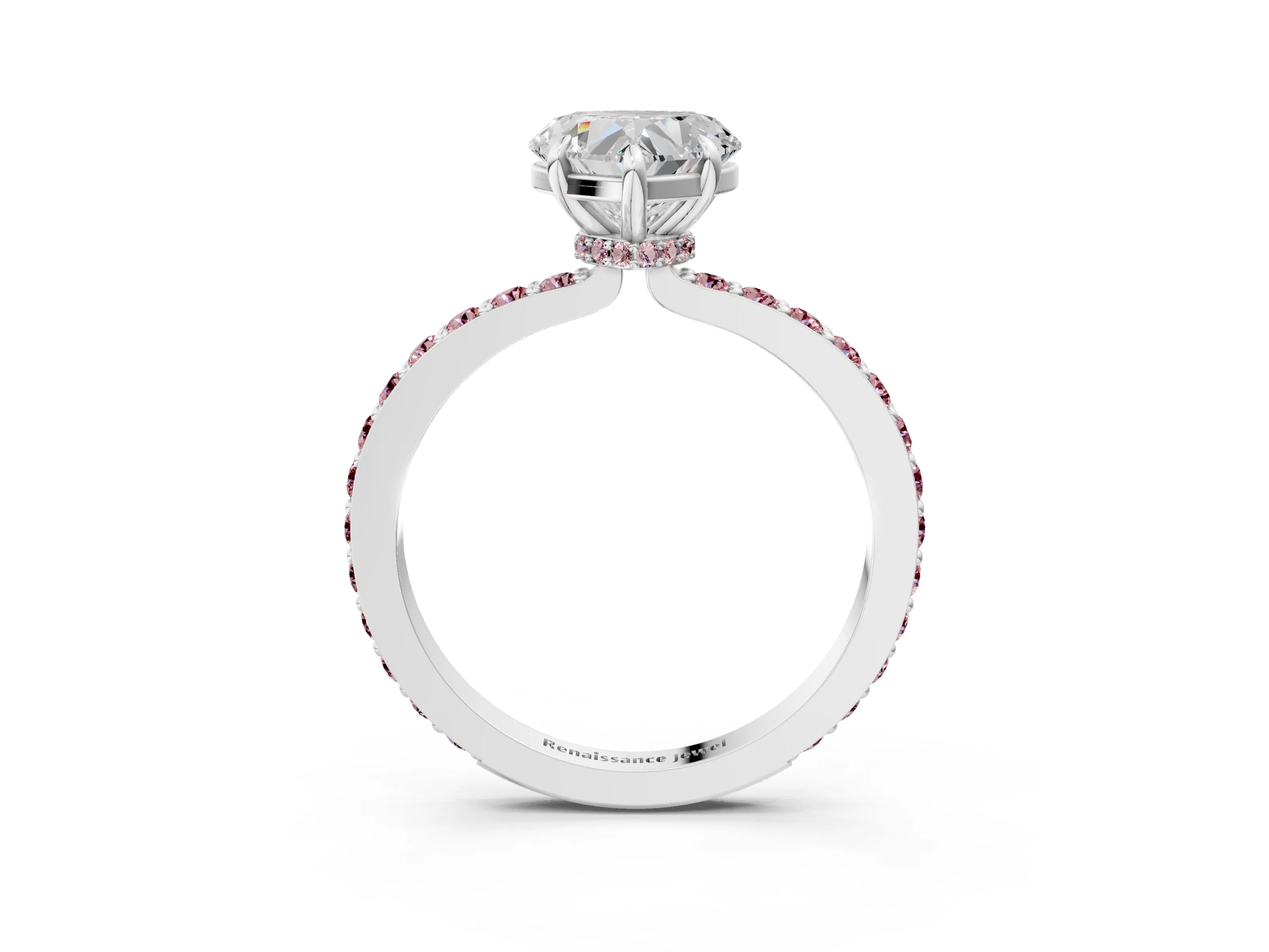 White gold Heart Cut Diamond Pavé Engagement Ring with Round with Morganite side stone Accents and Prong Setting_3