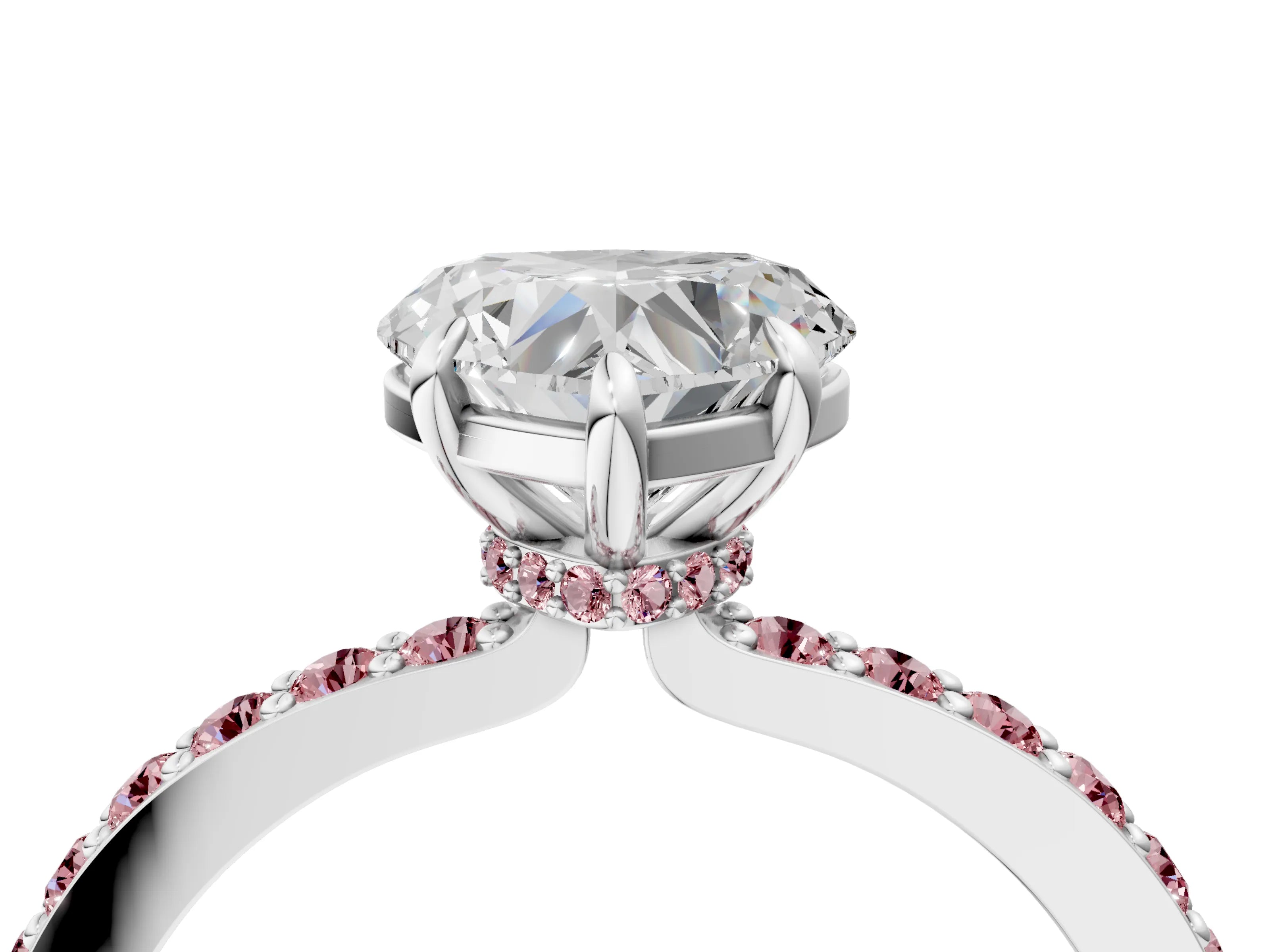 White gold Heart Cut Diamond Pavé Engagement Ring with Round with Morganite side stone Accents and Prong Setting_4