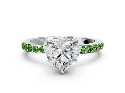 White gold Heart Cut Diamond Pavé Engagement Ring with Round with Peridot side stone Accents and Prong Setting_12