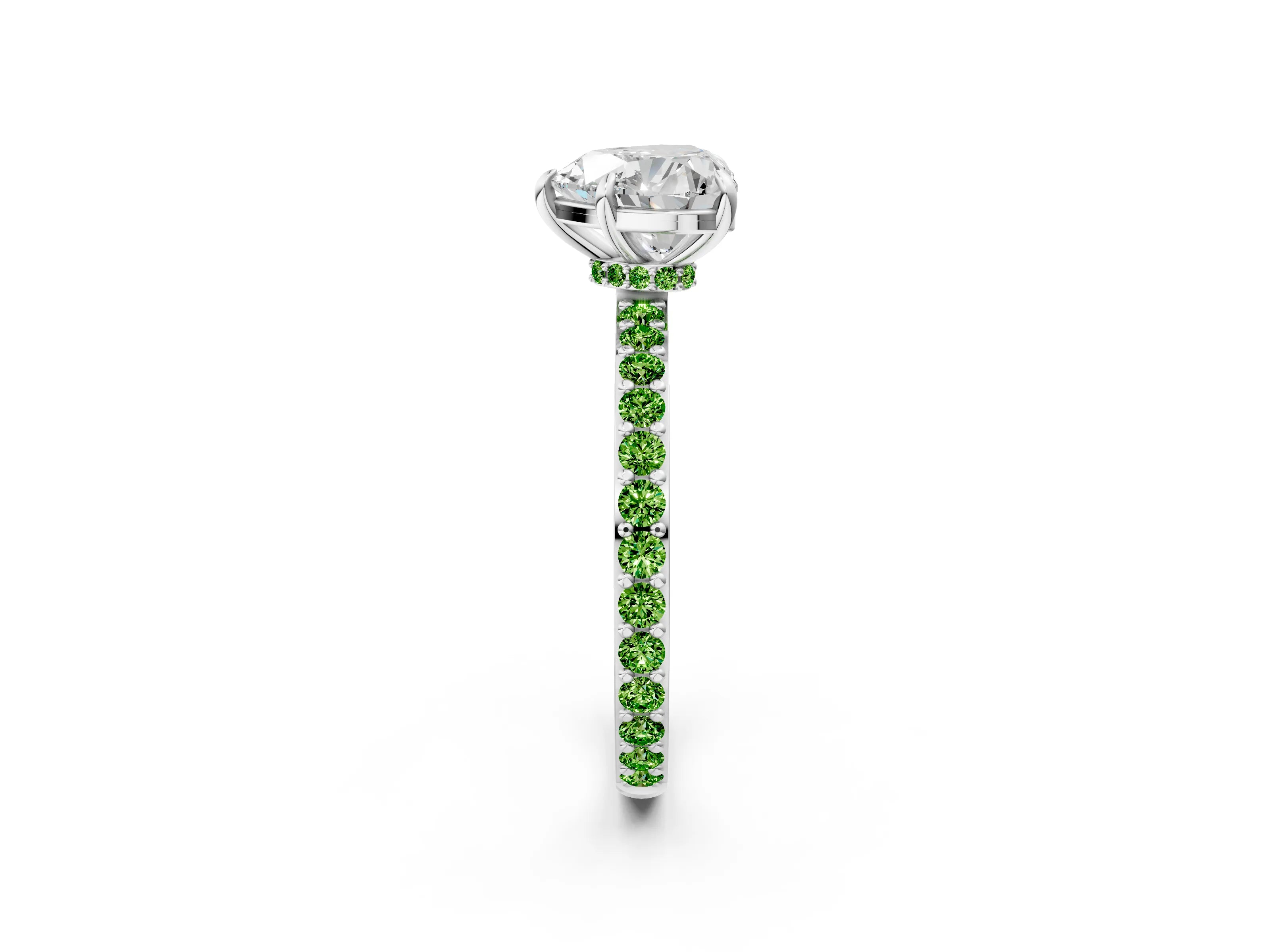 White gold Heart Cut Diamond Pavé Engagement Ring with Round with Peridot side stone Accents and Prong Setting_14