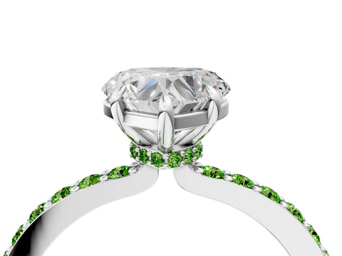 White gold Heart Cut Diamond Pavé Engagement Ring with Round with Peridot side stone Accents and Prong Setting_16