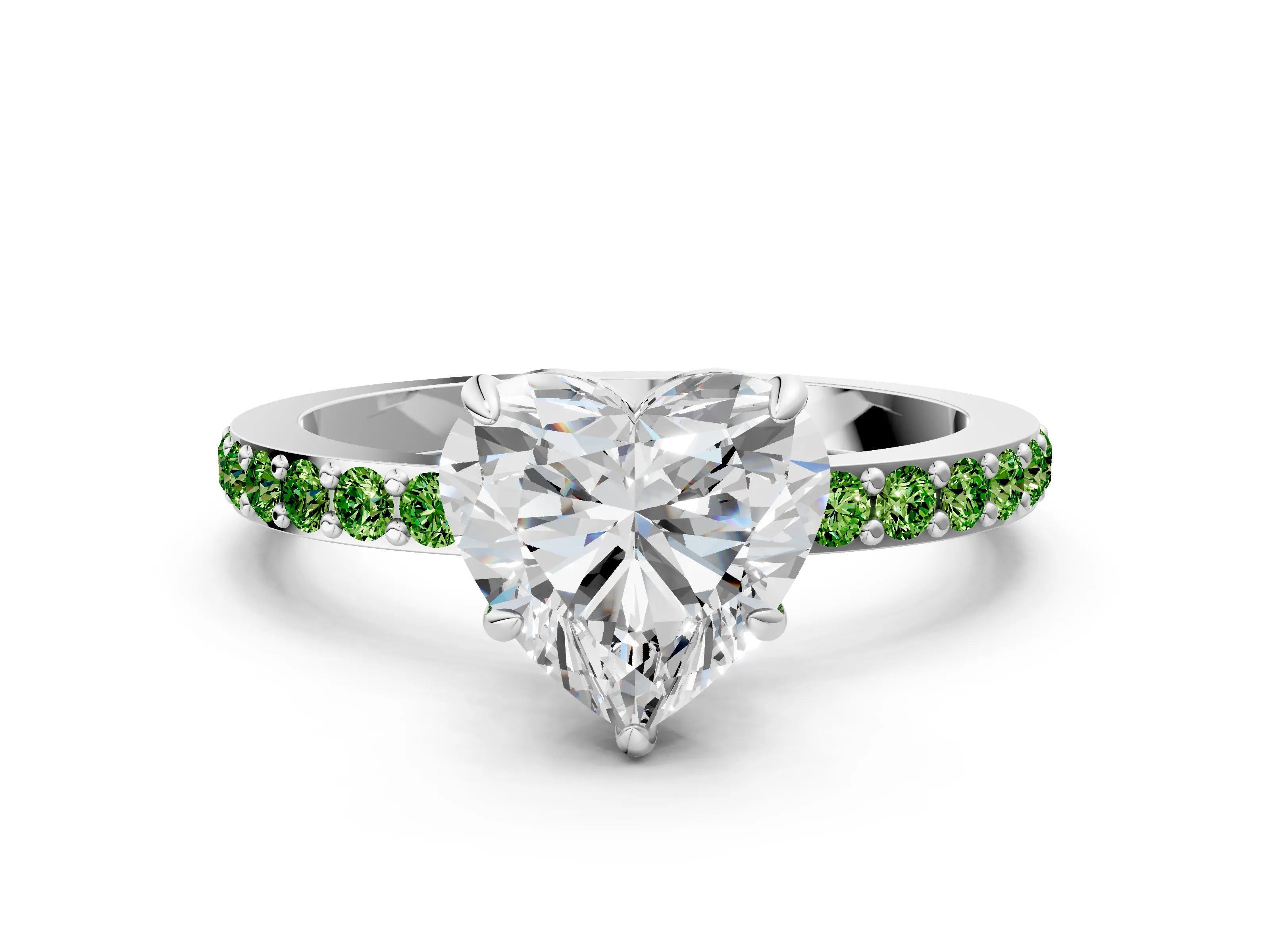 White gold Heart Cut Diamond Pavé Engagement Ring with Round with Peridot side stone Accents and Prong Setting_36