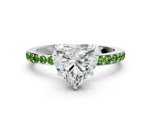 White gold Heart Cut Diamond Pavé Engagement Ring with Round with Peridot side stone Accents and Prong Setting_36