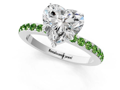 White gold Heart Cut Diamond Pavé Engagement Ring with Round with Peridot side stone Accents and Prong Setting_37