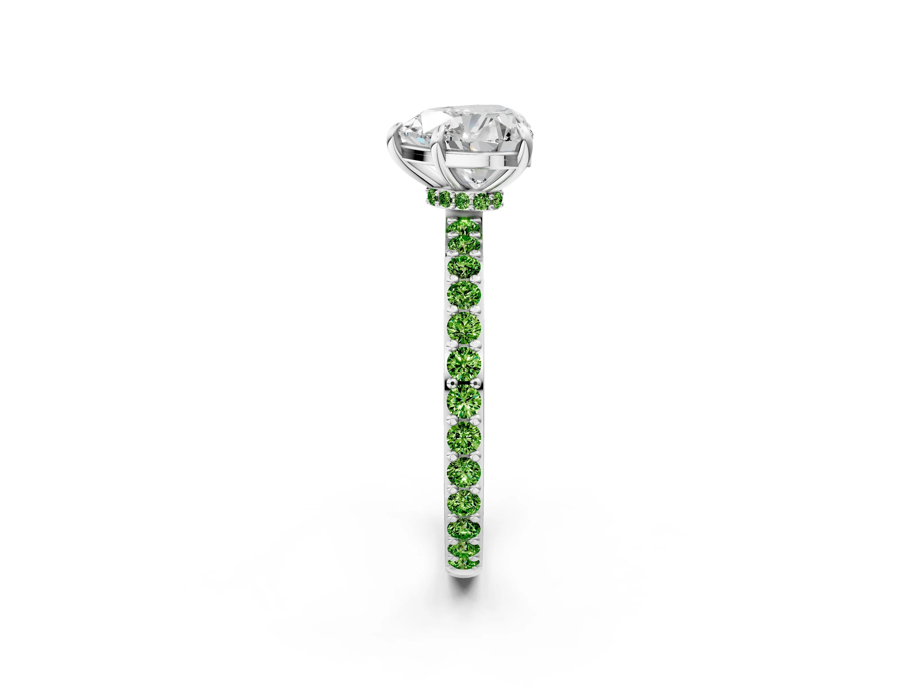 White gold Heart Cut Diamond Pavé Engagement Ring with Round with Peridot side stone Accents and Prong Setting_38