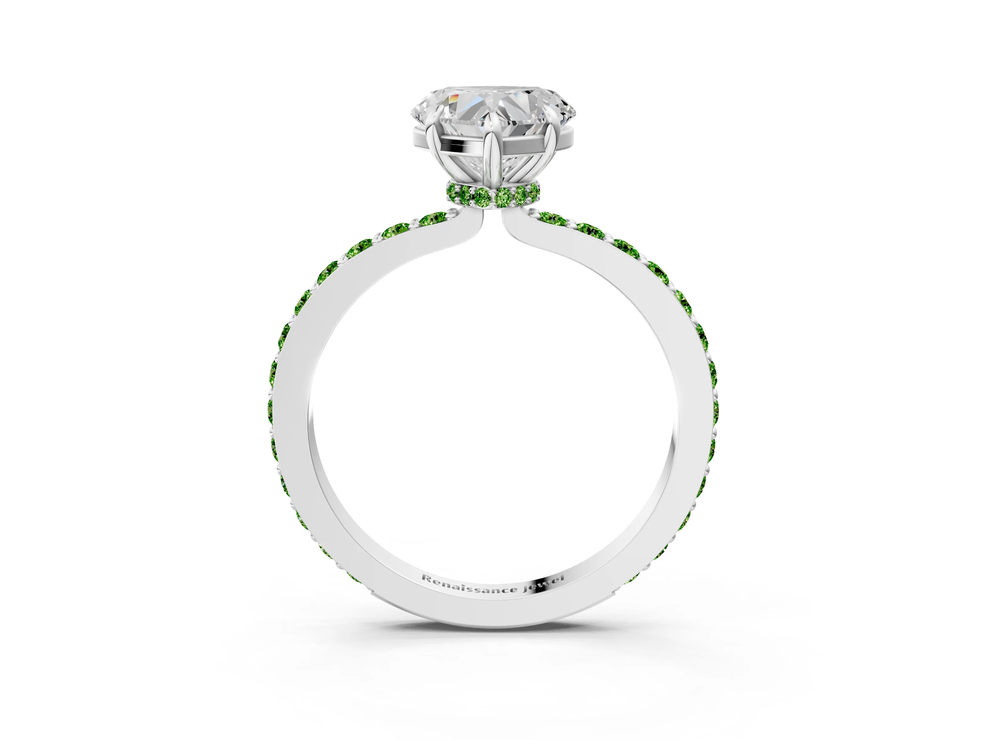White gold Heart Cut Diamond Pavé Engagement Ring with Round with Peridot side stone Accents and Prong Setting_39