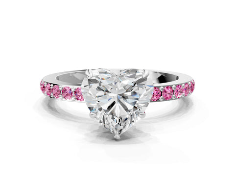 White gold Heart Cut Diamond Pavé Engagement Ring with Round with Pink Sapphire side stone Accents and Prong Setting_12