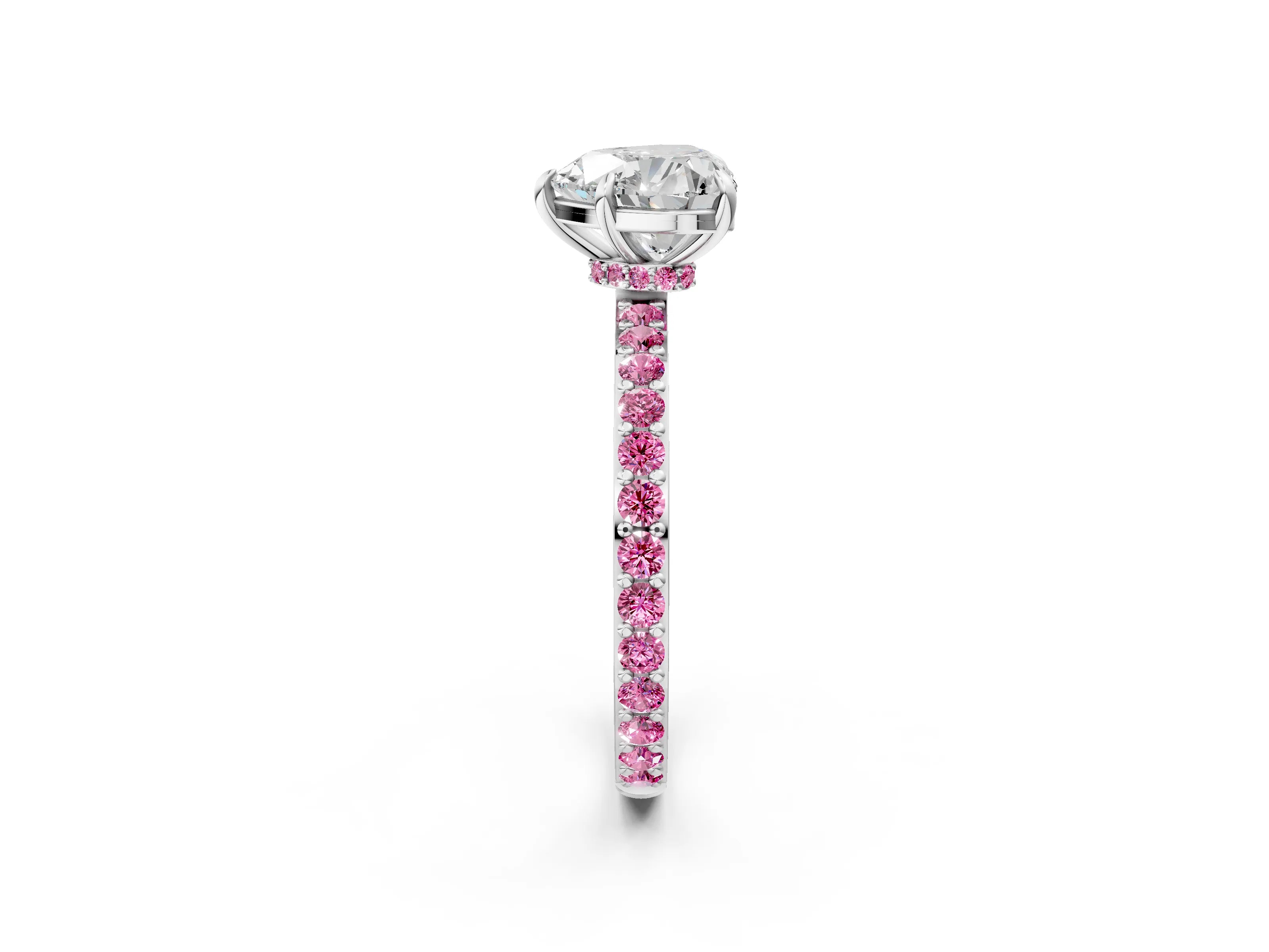 White gold Heart Cut Diamond Pavé Engagement Ring with Round with Pink Sapphire side stone Accents and Prong Setting_14