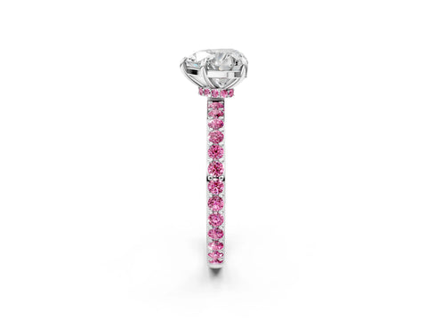 White gold Heart Cut Diamond Pavé Engagement Ring with Round with Pink Sapphire side stone Accents and Prong Setting_14
