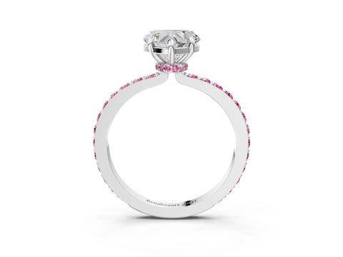 White gold Heart Cut Diamond Pavé Engagement Ring with Round with Pink Sapphire side stone Accents and Prong Setting_15